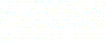 Entre las propiedades nutricionales del pan blanco cabe destacar que tiene los siguientes nutrientes: 1,60 mg. de hierro, 8,47 g. de proteínas, 56 mg. de calcio, 3,50 g. de fibra, 110 mg. de potasio, 4,70 mg. de yodo, 0,61 mg. de zinc, 51,50 g. de carbohidratos, 25,10 mg. de magnesio, 540 mg. de sodio, 0 ug. de vitamina A, 0,09 mg. de vitamina B1, 0,06 mg. de vitamina B2, 2,98 mg. de vitamina B3, 0,30 ug. de vitamina B5, 0,06 mg. de vitamina B6, 1 ug. de vitamina B7, 23 ug. de vitamina B9, 0 ug. de vitamina B12, 0 mg. de vitamina C, 0 ug. de vitamina D, trazas de vitamina E, 1,90 ug. de vitamina K, 91 mg. de fósforo, 261 kcal. de calorías, 1,60 g. de grasa, 1,89 g. de azúcar y 14 mg. de purinas.
El pan blanco es un alimento sin colesterol y por lo tanto, su consumo ayuda a mantener bajo el colesterol, lo cual es beneficioso para nuestro sistema circulatorio y nuestro corazón.